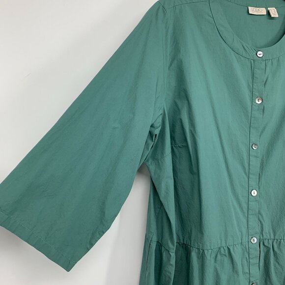 LOGO Lori Goldstein Top Button Front Tunic Roll Tab Waist Seam - Picture 7 of 12